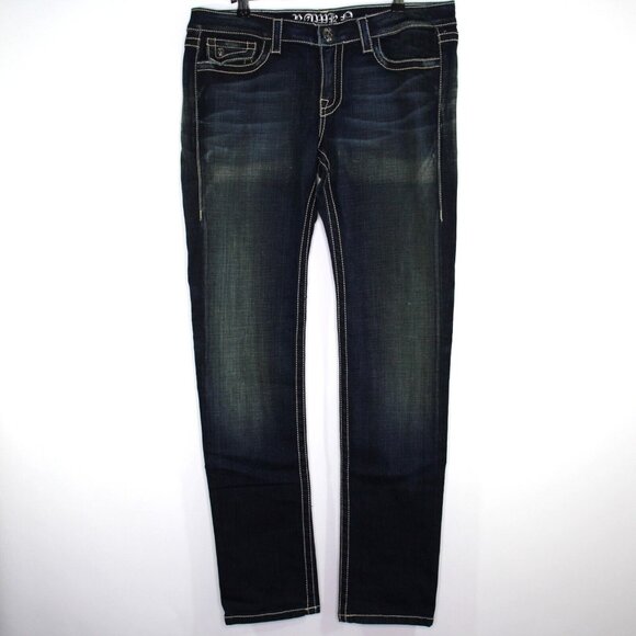 Rawkn Womens 32 x 34 Big Skull Y2K Style Skinny Jeans NEW M1042 - Picture 2 of 9